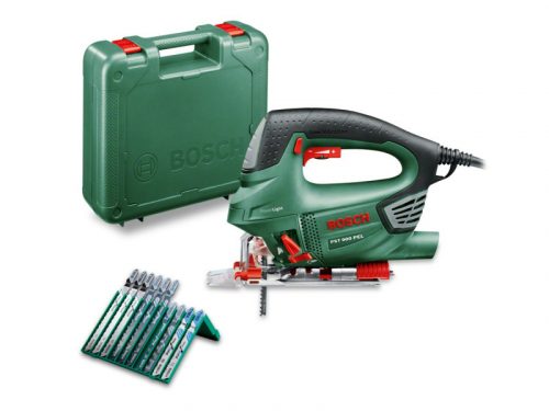 BOSCH Dekopírfűrész PST 900 PEL kengyelfogantyús kofferben / 620 W + 10 részes fűrészlap klt.