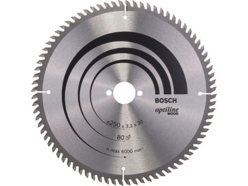 BOSCH Fűrésztárcsa fához 250 x 30 x 3,2 mm / 80T Optiline Wood ATB / VW