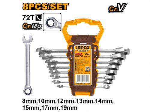 INGCO Racsnis csillag-villácskulcs készlet 8 részes 8-19 mm CrV