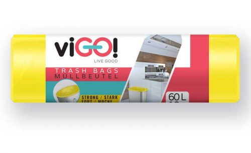 viGO! Szemeteszsák LDPE sárga 60 l / 10 db, 60x80 cm